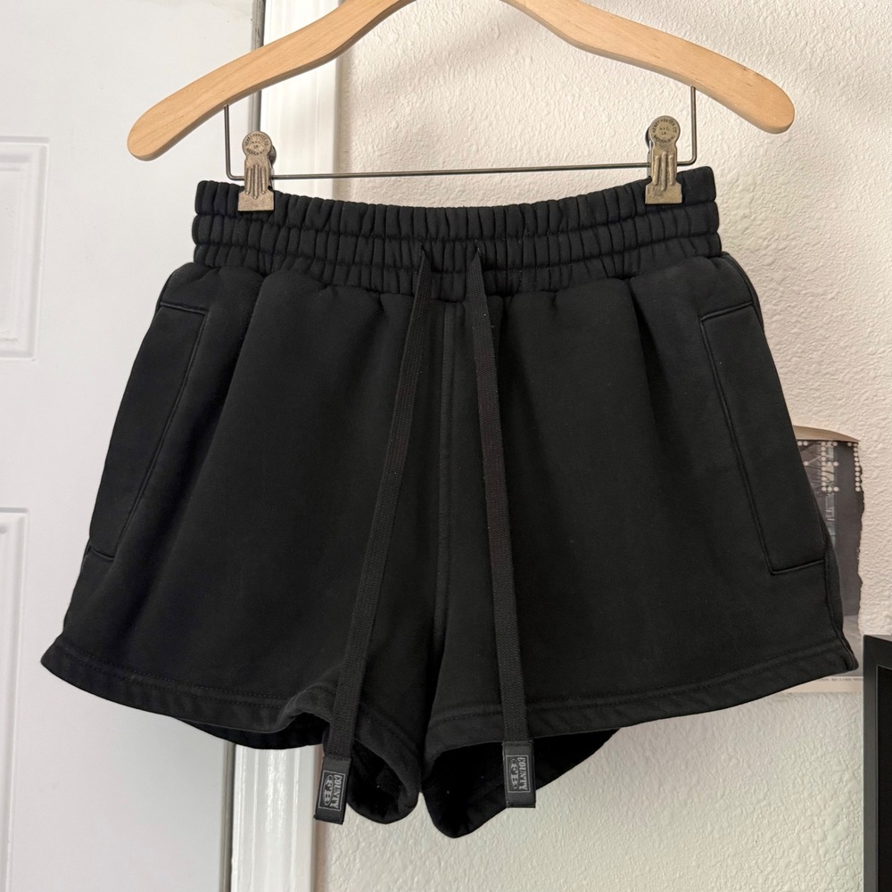 FB COUNTY black cotton fleece athletic sweat rhinestone graphic bejeweled shorts